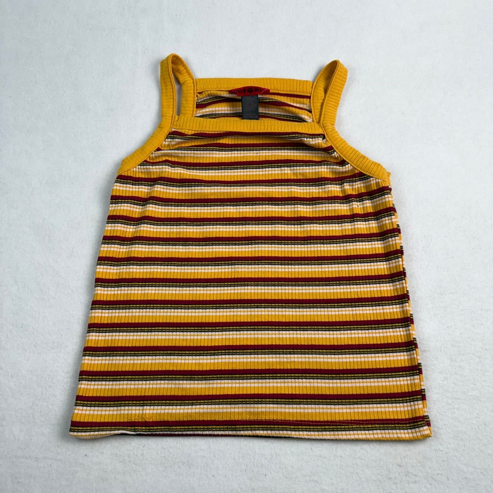 Hot Kiss W Ribbed Striped Tank Top Yellow Burgundy Square Neck Large BHIT3593